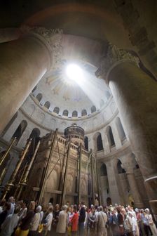 Church of the Holy Sepulchre, Fourteenth station of the Cross, Via Dolorosa, Jerusalem, Israel. Creator: Samuel Magal