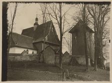 Church of the Nativity of the Blessed Virgin showing church and belfry, Rajbrot, 1928. Creator: Wladyslaw Jaworski
