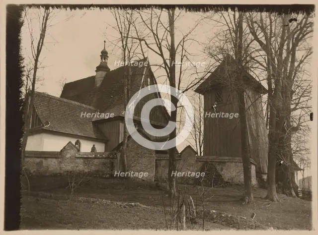 Church of the Nativity of the Blessed Virgin showing church and belfry, Rajbrot, 1928. Creator: Wladyslaw Jaworski.