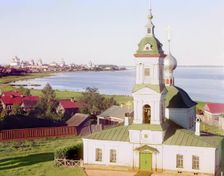 Church on the site of Saint Leontius murder; view, from the bell tower..., Rostov Velikii, 1911. Creator: Sergey Mikhaylovich Prokudin-Gorsky