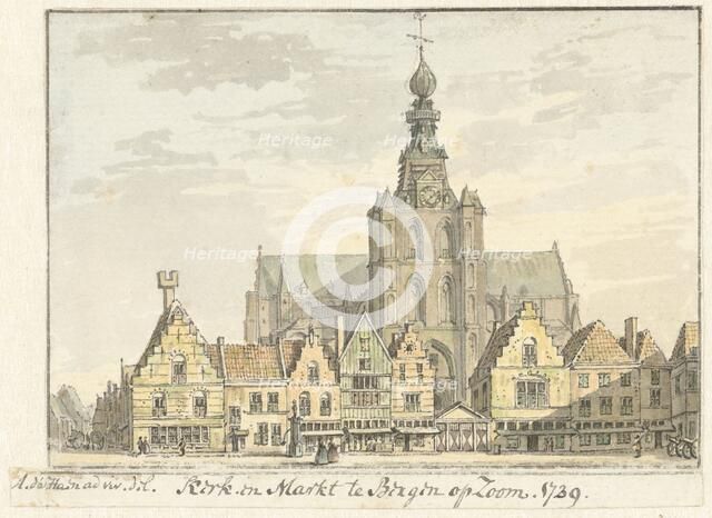 Church and Markt in Bergen op Zoom, 1739. Creator: Abraham de Haen.