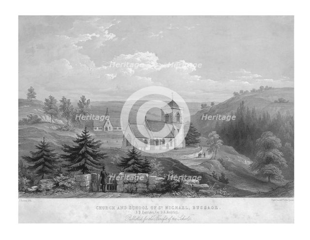 'Church and School of St. Michael, Bussage', c1800. Creator: Unknown.