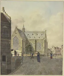 Church by a bridge, a lame beggar with a lady, 1797. Creator: Johannes Huibert Prins