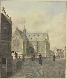 Church by a bridge, a lame beggar with a lady, 1797. Creator: Johannes Huibert Prins