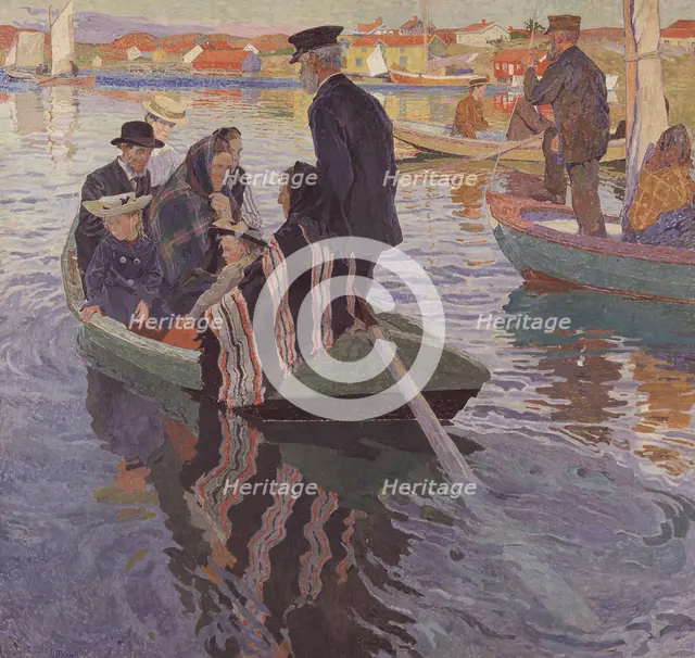 Church-Goers in a Boat, 1909. Creator: Carl Wilhelmson.