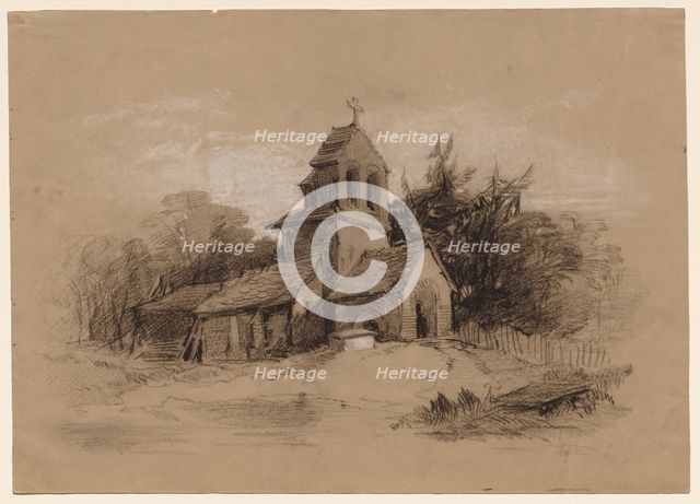 Church in a Landscape, 1800s. Creator: Henry Bright (British, 1810-1873).