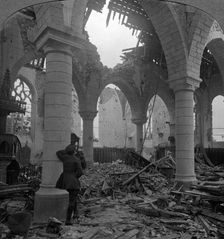 Church in ruins, Richebourg, France, World War I, 1914-1918.Artist: Realistic Travels Publishers