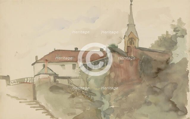 Church in the middle of some houses, 1865-1913. Creator: Abrahamina Arnolda Louisa Hubrecht.