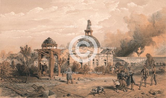 'Church in the Rear of the Redan, Looking North - Showing the Effects of Shot and Shell', 1856. Artist: W Trask.