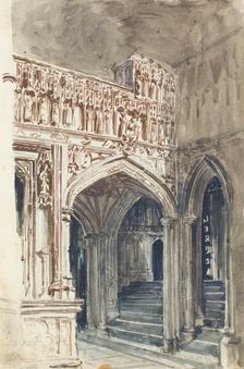 Church interior, possibly Westminster Abbey, c1830-1880. Creator: Solomon Alexander Hart