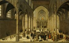 Church Interior with Christ Preaching to a Congregation, 1545-1570. Creator: Cornelis van Dalem