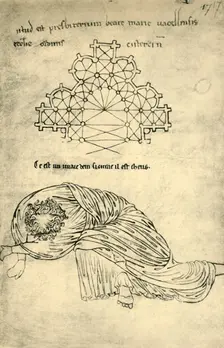 Church plan and sleeping apostle, 1220-1240, (1943). Creator: Villard de Honnecourt