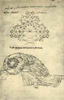 Church plan and sleeping apostle, 1220-1240, (1943). Creator: Villard de Honnecourt