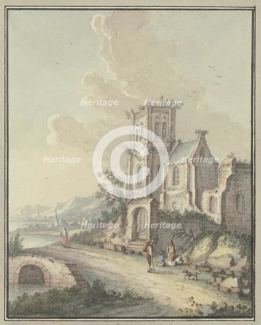 Church ruins by the water, late 18th century. Creator: Johann Caspar Zehender.