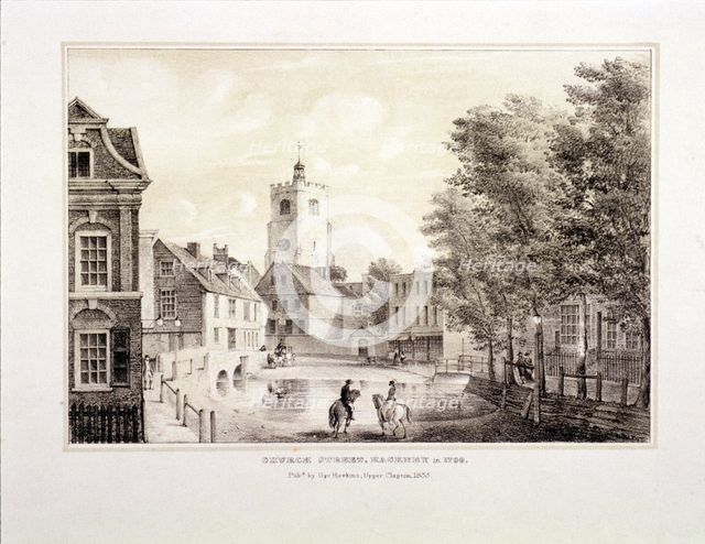 Church Street in 1790, Hackney, London, 1835. Artist: Anon