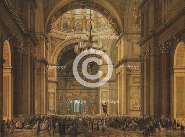 Church service in the Saint Isaac's Cathedral in Saint Petersburg, 1850s. Artist: Bachelier, Charles-Claude (First half of 19th cen.)