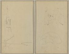 Church Tower; A Sketch of a Fan [recto], 1884-1888. Creator: Paul Gauguin