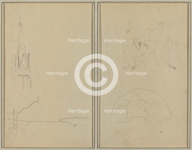 Church Tower; A Sketch of a Fan [recto], 1884-1888. Creator: Paul Gauguin.