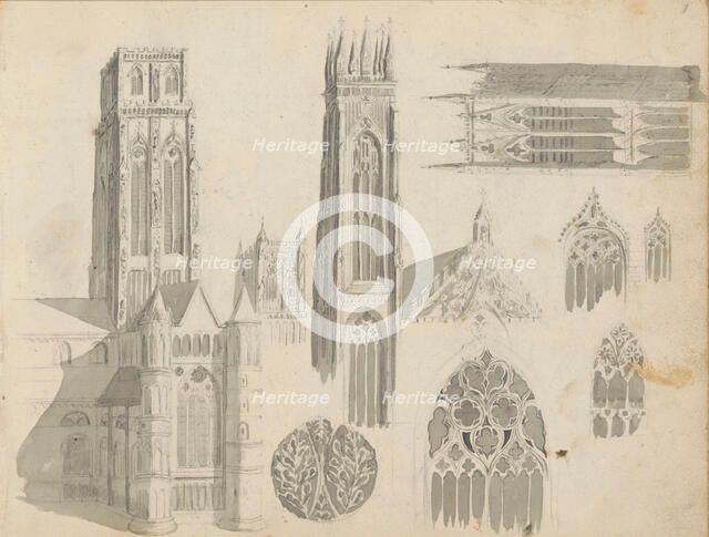 Church towers and tracery, 1822-1893. Creator: Willem Troost II.