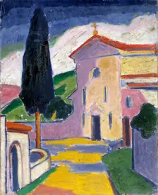 Church with Cedar Tree on Left, before 1932. Creator: Carl Newman