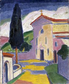 Church with Cedar Tree on Left, before 1932. Creator: Carl Newman