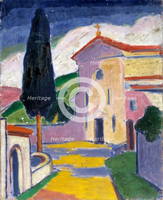 Church with Cedar Tree on Left, before 1932. Creator: Carl Newman.
