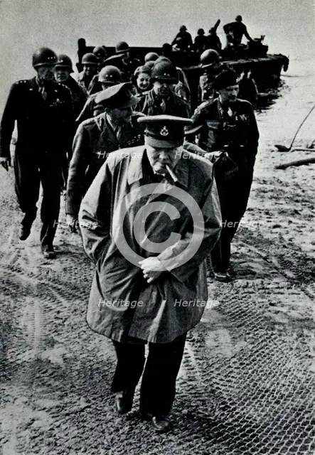 Churchill, Brooke, and Montgomery on the German-held east bank of the Rhine, 25th March, 1945.