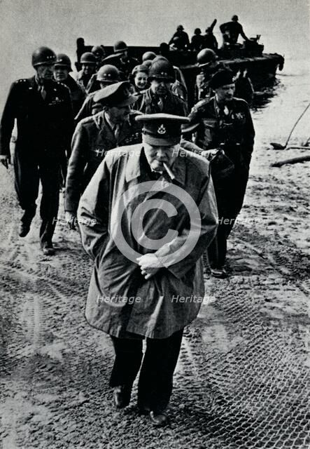 Churchill, Brooke, and Montgomery on the German-held east bank of the Rhine, 25th March, 1945.