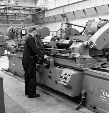 Churchill lathe in use, Park Gate Iron & Steel Co, Rotherham, South Yorkshire, 1964. Creator: Michael Walters