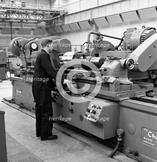Churchill lathe in use, Park Gate Iron & Steel Co, Rotherham, South Yorkshire, 1964. Creator: Michael Walters.