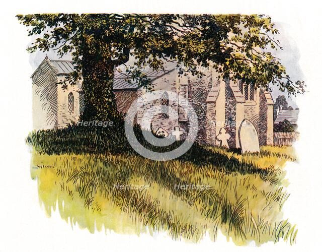 Churchyard at Tolpuddle showing James Hammett's grave, 1934. Artist: Unknown