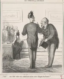 Chut...! ma fille entre en communication avec l'Esprit de Dante!..., 19th century. Creator: Honore Daumier