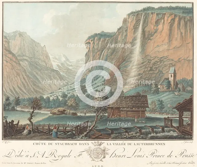 Chute de Staubbach, dans la Vallée de Lauterbrunnen (Falls at Staubbach..., probably 1776. Creator: Jean Francois Janinet.