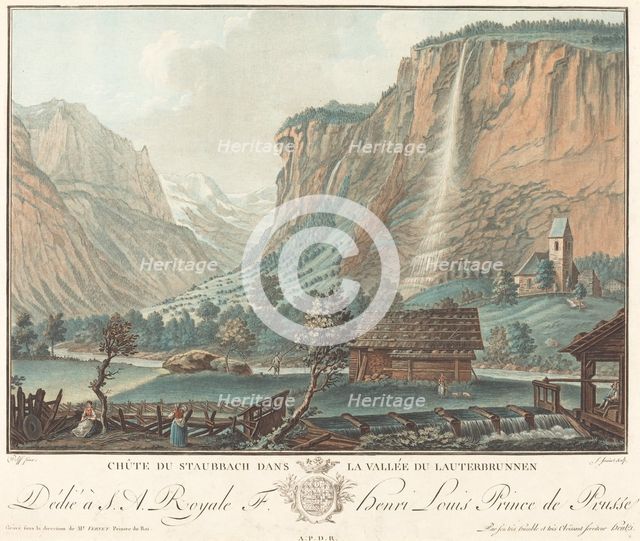 Chute de Staubbach, dans la Vallée de Lauterbrunnen (Falls at Staubbach..., probably 1776. Creator: Jean Francois Janinet.
