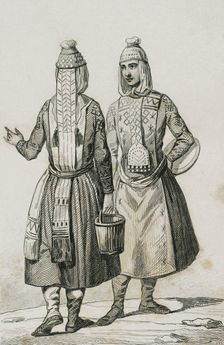Chuvash people wearing traditional clothing, 1839. Creator: Augustin François Lemaitre