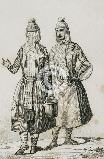 Chuvash people wearing traditional clothing, 1839. Creator: Augustin François Lemaitre.