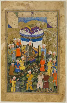 Chained Prisoners are Brought Before a King, a scene from the Gulistan of Sa'di, c. 1550. Creator: Unknown
