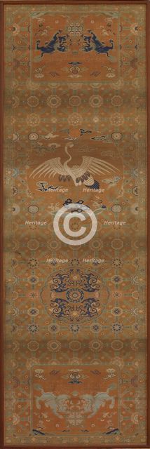 Chair cover with a crane, lions, dragons, auspicious symbols..., Qing dynasty, 18th century. Creator: Unknown.