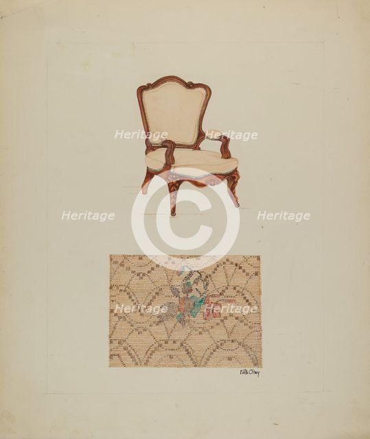 Chair and Tapestry, 1940. Creator: Edith Olney.