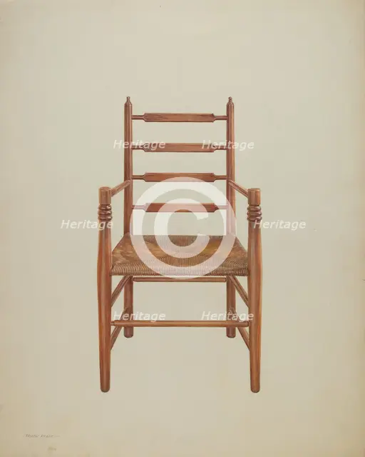 Chair, Pine with Rush Seat, c. 1939. Creator: Frank M Keane.