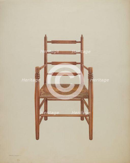 Chair, Pine with Rush Seat, c. 1939. Creator: Frank M Keane.