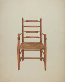 Chair, Pine with Rush Seat, c. 1939. Creator: Frank M Keane