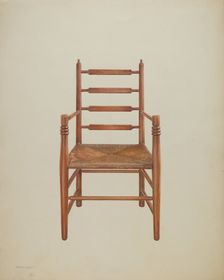 Chair, Pine with Rush Seat, c. 1939. Creator: Frank M Keane