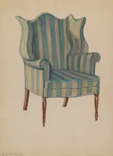 Chair, Wing, Turned Front Legs, c. 1936. Creator: George Loughridge
