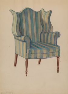 Chair, Wing, Turned Front Legs, c. 1936. Creator: George Loughridge