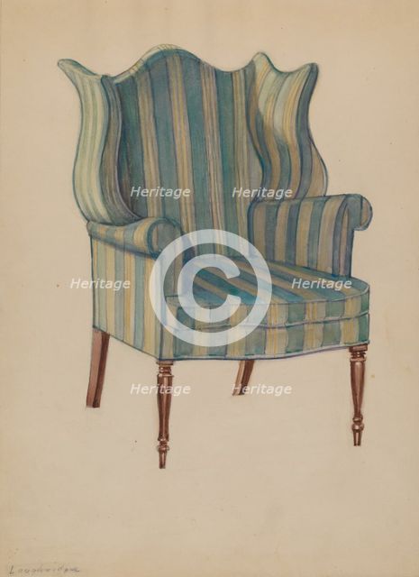 Chair, Wing, Turned Front Legs, c. 1936. Creator: George Loughridge.