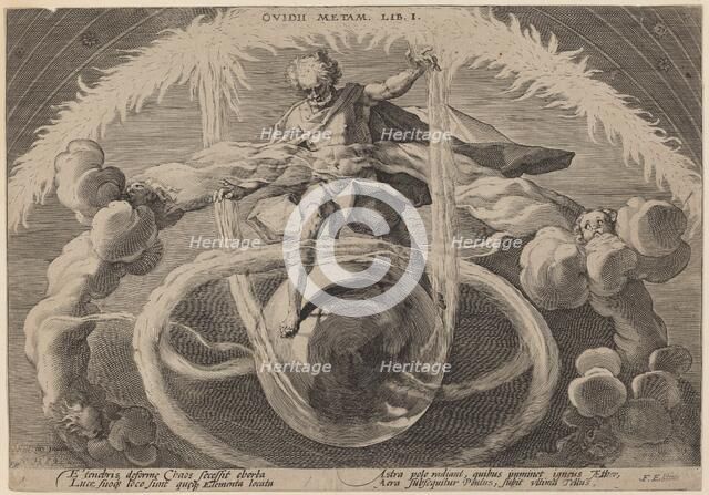 Chaos: The Untangling of Chaos, or the Creation of the Elements, 1589. Creator: Goltzius, Workshop of Hendrick, after Hendrick Gol.