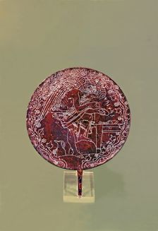Chalcas Aruspex examining a liver, representation in a bronze mirror