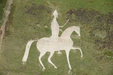Chalk cut hill figure of George III on horseback, White Horse Hill, near Osmington, Dorset, 2015. Creator: Damian Grady
