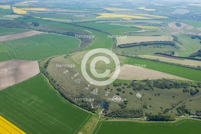 Chalk military badges and Chisenbury Camp univallate hillfort, Fovant Down, Wiltshire, 2015. Creator: Historic England Staff Photographer.